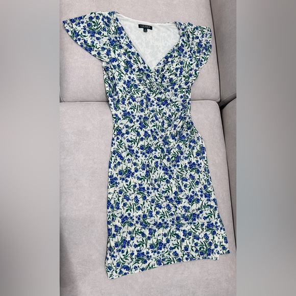 Ralph Lauren Blue and White Sheath Dress with Flutter Cap Sleeves - Picture 1 of 6